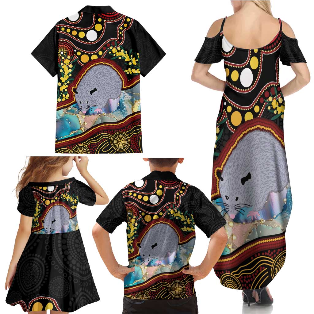 Australia Possum Family Matching Summer Maxi Dress and Hawaiian Shirt Aboriginal Art Mix Aussie Opal