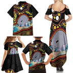 Australia Possum Family Matching Summer Maxi Dress and Hawaiian Shirt Aboriginal Art Mix Aussie Opal