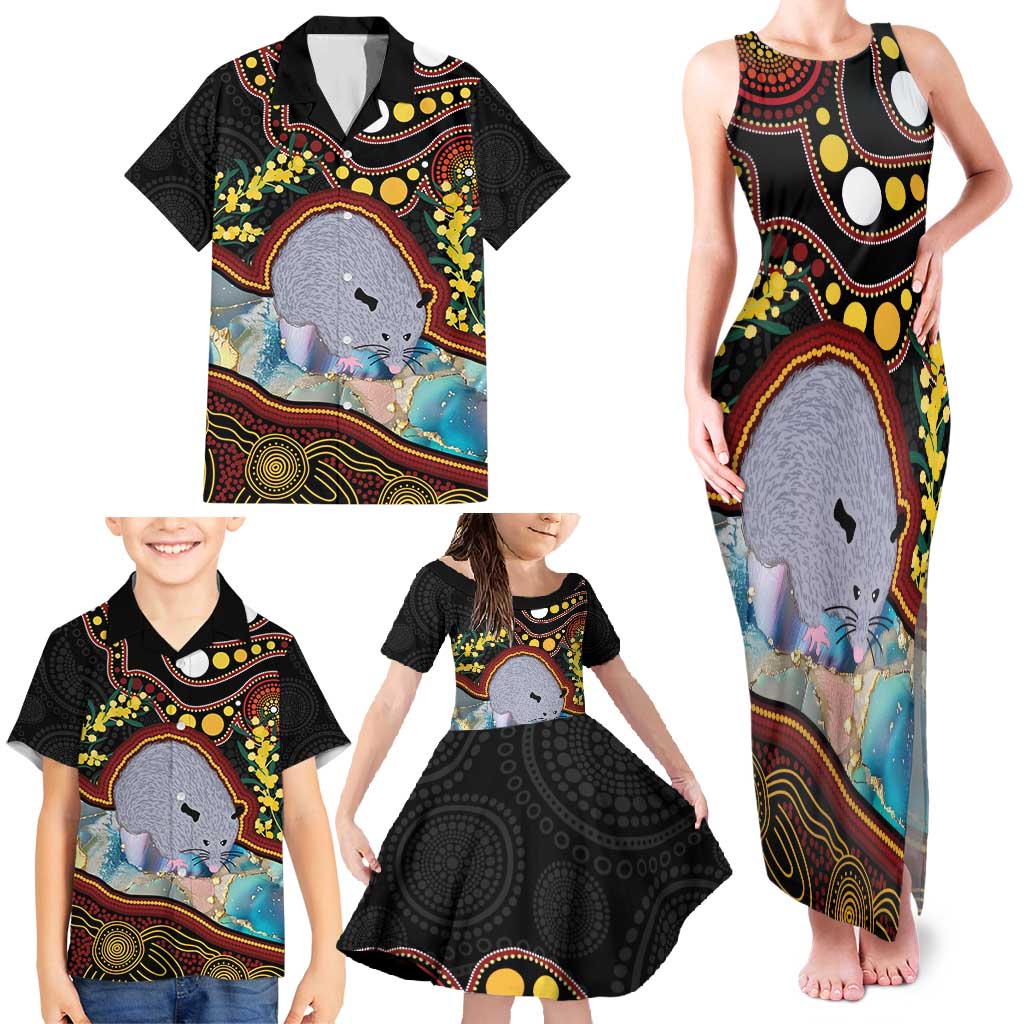 Australia Possum Family Matching Tank Maxi Dress and Hawaiian Shirt Aboriginal Art Mix Aussie Opal