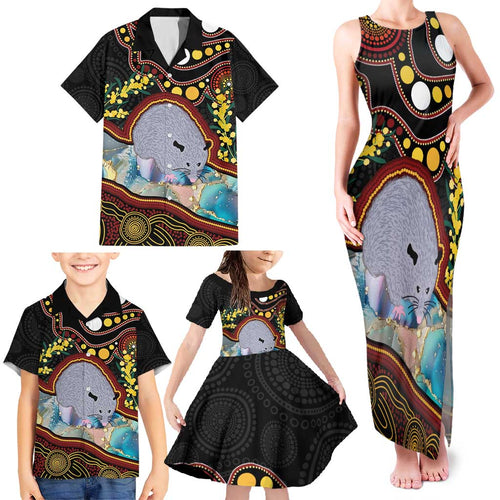 Australia Possum Family Matching Tank Maxi Dress and Hawaiian Shirt Aboriginal Art Mix Aussie Opal