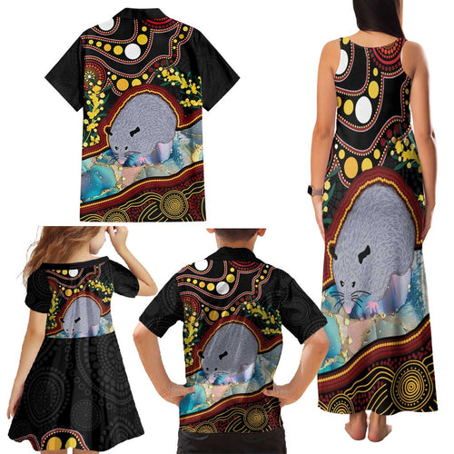 Australia Possum Family Matching Tank Maxi Dress and Hawaiian Shirt Aboriginal Art Mix Aussie Opal