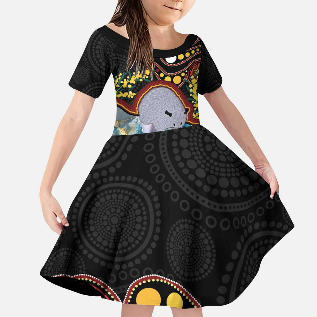 Australia Possum Kid Short Sleeve Dress Aboriginal Art Mix Aussie Opal