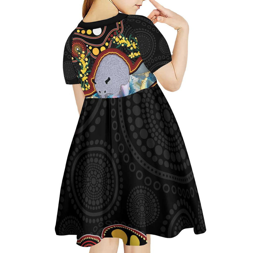 Australia Possum Kid Short Sleeve Dress Aboriginal Art Mix Aussie Opal