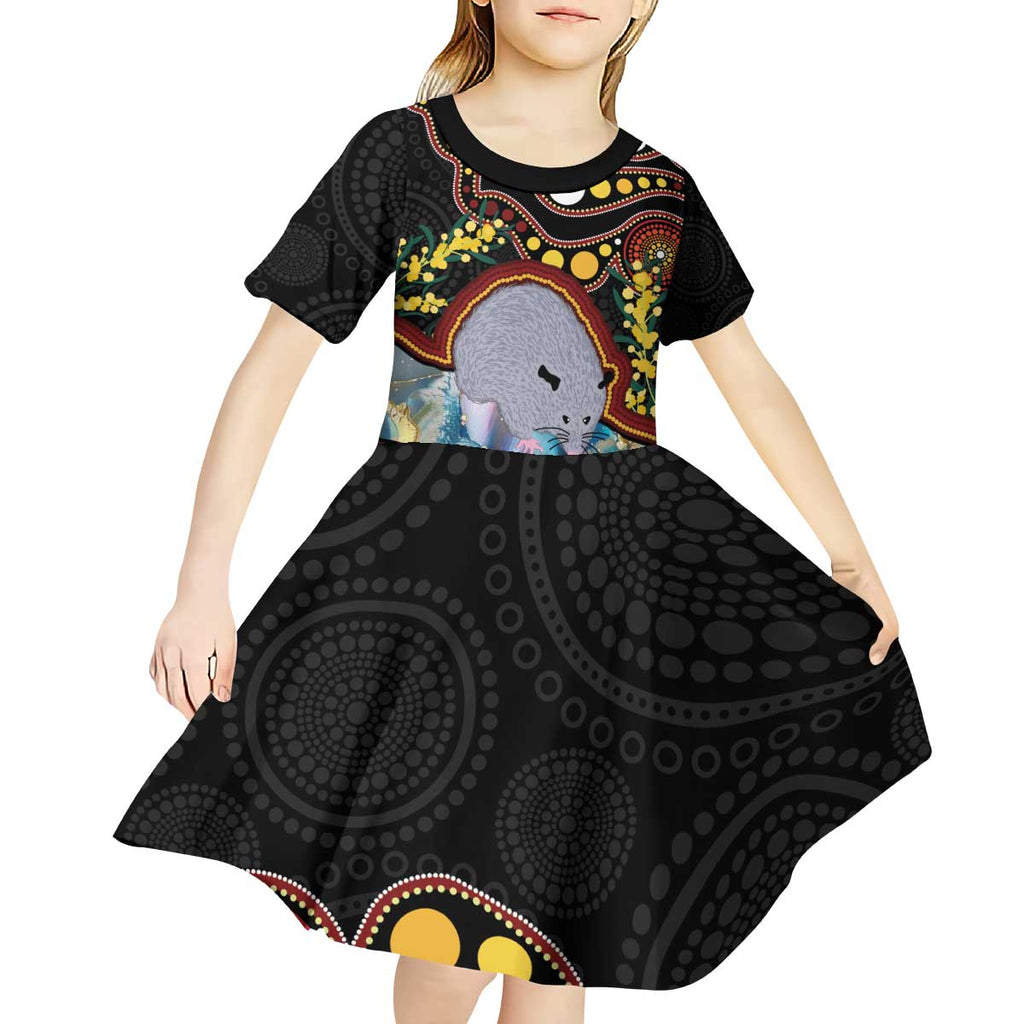 Australia Possum Kid Short Sleeve Dress Aboriginal Art Mix Aussie Opal
