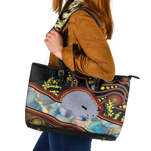 Australia Possum Leather Tote Bag Aboriginal Art Mix Aussie Opal