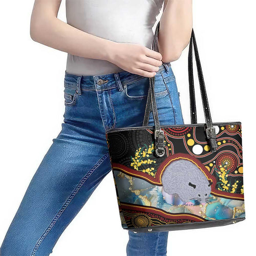 Australia Possum Leather Tote Bag Aboriginal Art Mix Aussie Opal