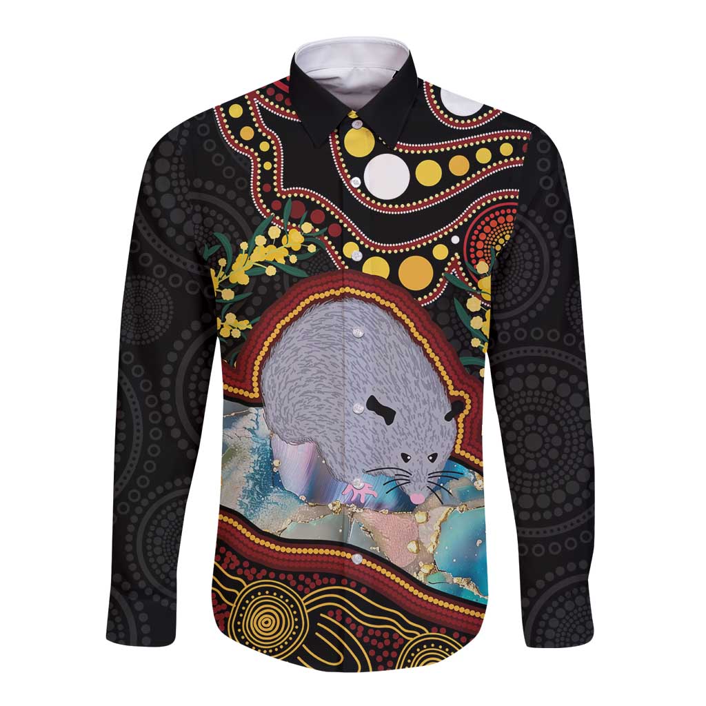 Australia Possum Long Sleeve Button Shirt Aboriginal Art Mix Aussie Opal