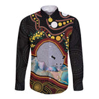Australia Possum Long Sleeve Button Shirt Aboriginal Art Mix Aussie Opal