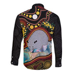 Australia Possum Long Sleeve Button Shirt Aboriginal Art Mix Aussie Opal