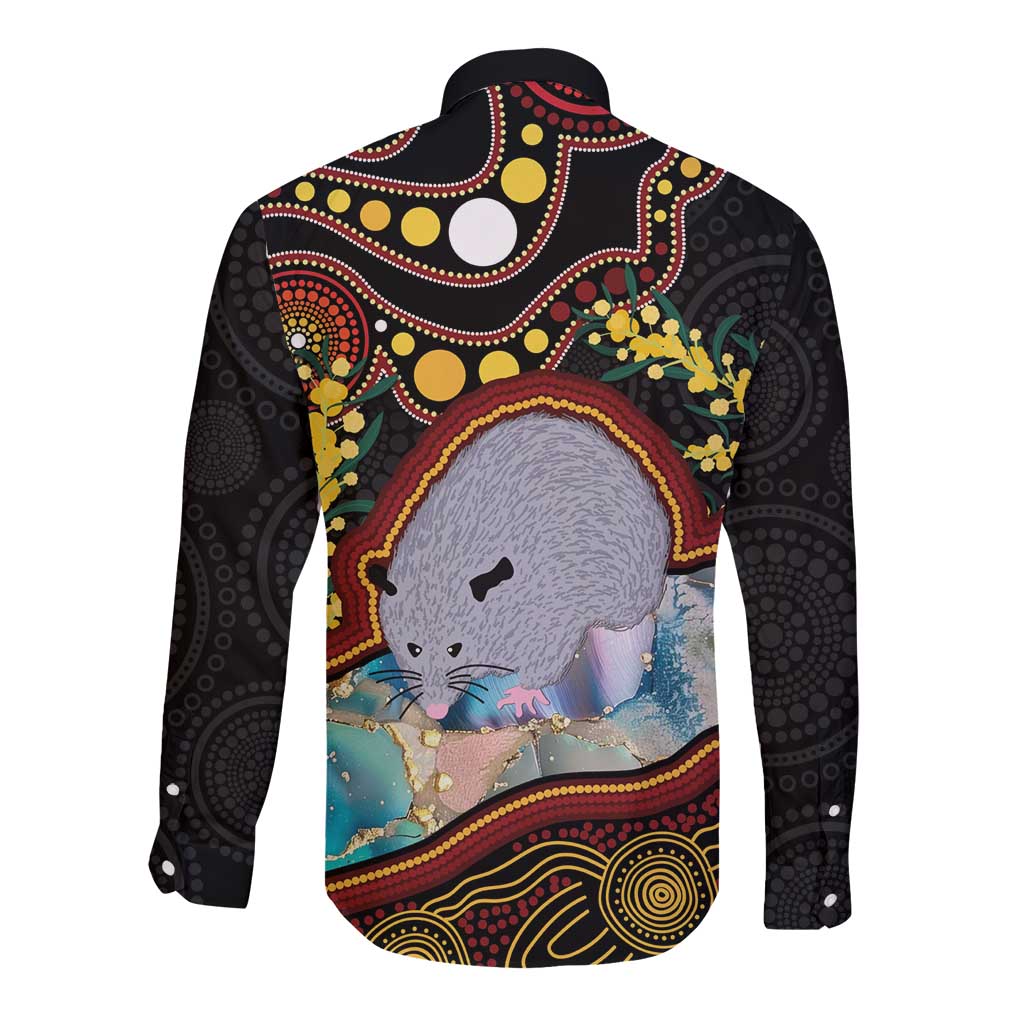 Australia Possum Long Sleeve Button Shirt Aboriginal Art Mix Aussie Opal