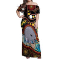 Australia Possum Off Shoulder Maxi Dress Aboriginal Art Mix Aussie Opal