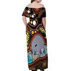 Australia Possum Off Shoulder Maxi Dress Aboriginal Art Mix Aussie Opal