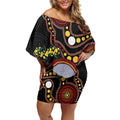 Australia Possum Off Shoulder Short Dress Aboriginal Art Mix Aussie Opal