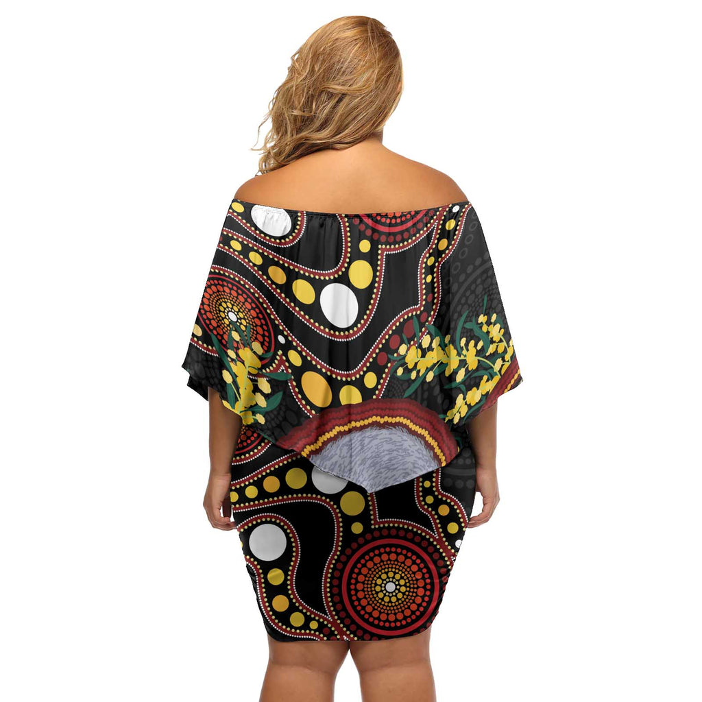 Australia Possum Off Shoulder Short Dress Aboriginal Art Mix Aussie Opal