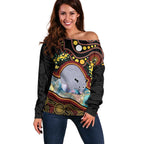 Australia Possum Off Shoulder Sweater Aboriginal Art Mix Aussie Opal
