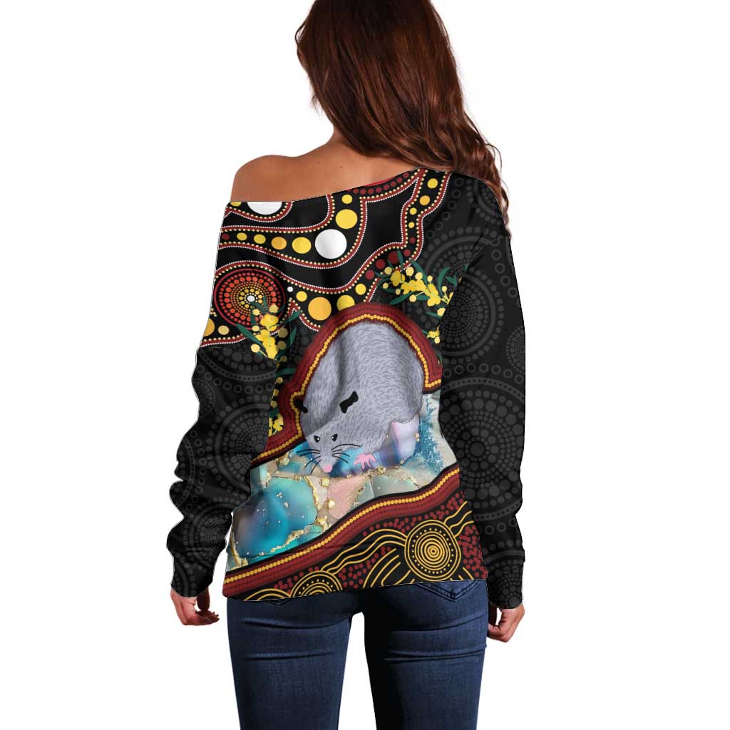 Australia Possum Off Shoulder Sweater Aboriginal Art Mix Aussie Opal