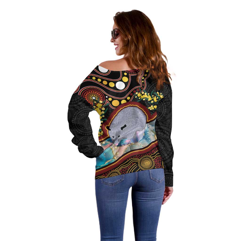 Australia Possum Off Shoulder Sweater Aboriginal Art Mix Aussie Opal