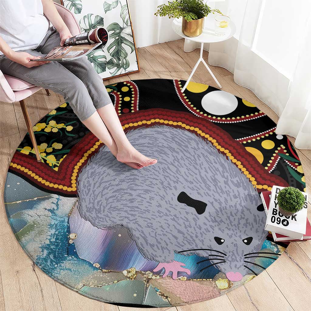 Australia Possum Round Carpet Aboriginal Art Mix Aussie Opal