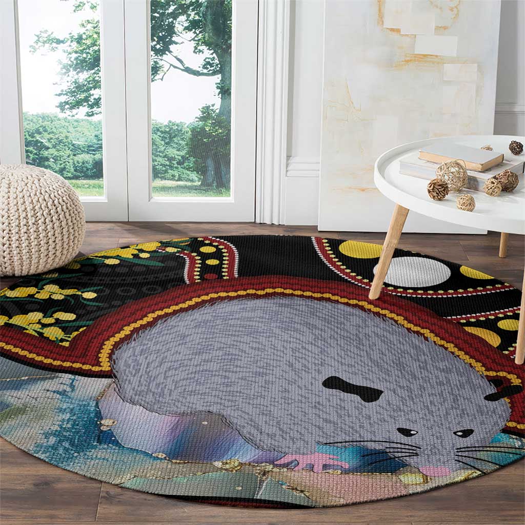 Australia Possum Round Carpet Aboriginal Art Mix Aussie Opal