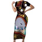Australia Possum Short Sleeve Bodycon Dress Aboriginal Art Mix Aussie Opal