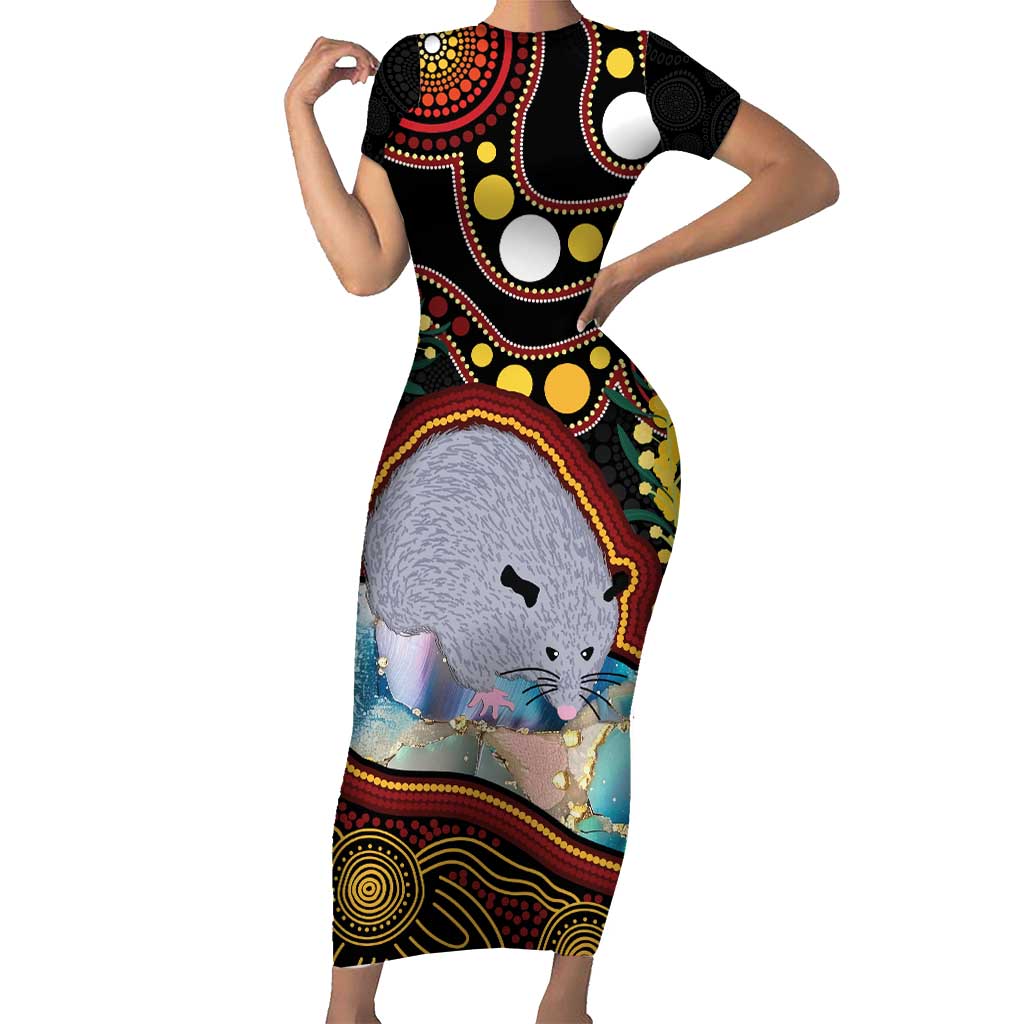 Australia Possum Short Sleeve Bodycon Dress Aboriginal Art Mix Aussie Opal
