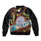 Australia Possum Sleeve Zip Bomber Jacket Aboriginal Art Mix Aussie Opal