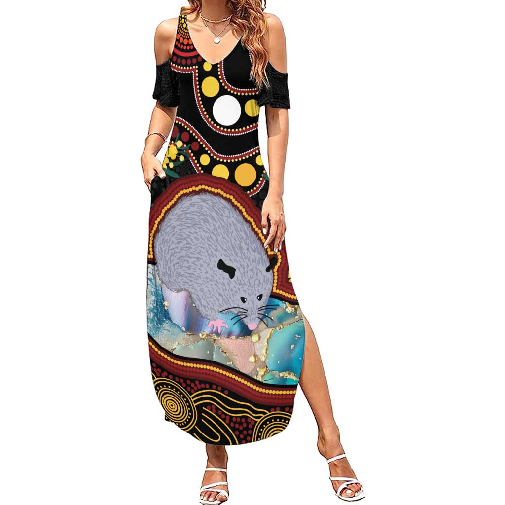 Australia Possum Summer Maxi Dress Aboriginal Art Mix Aussie Opal
