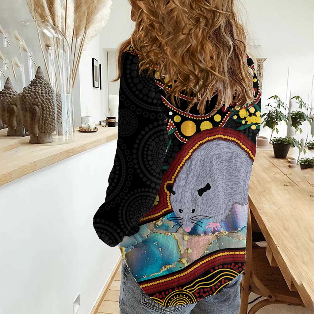 Australia Possum Women Casual Shirt Aboriginal Art Mix Aussie Opal