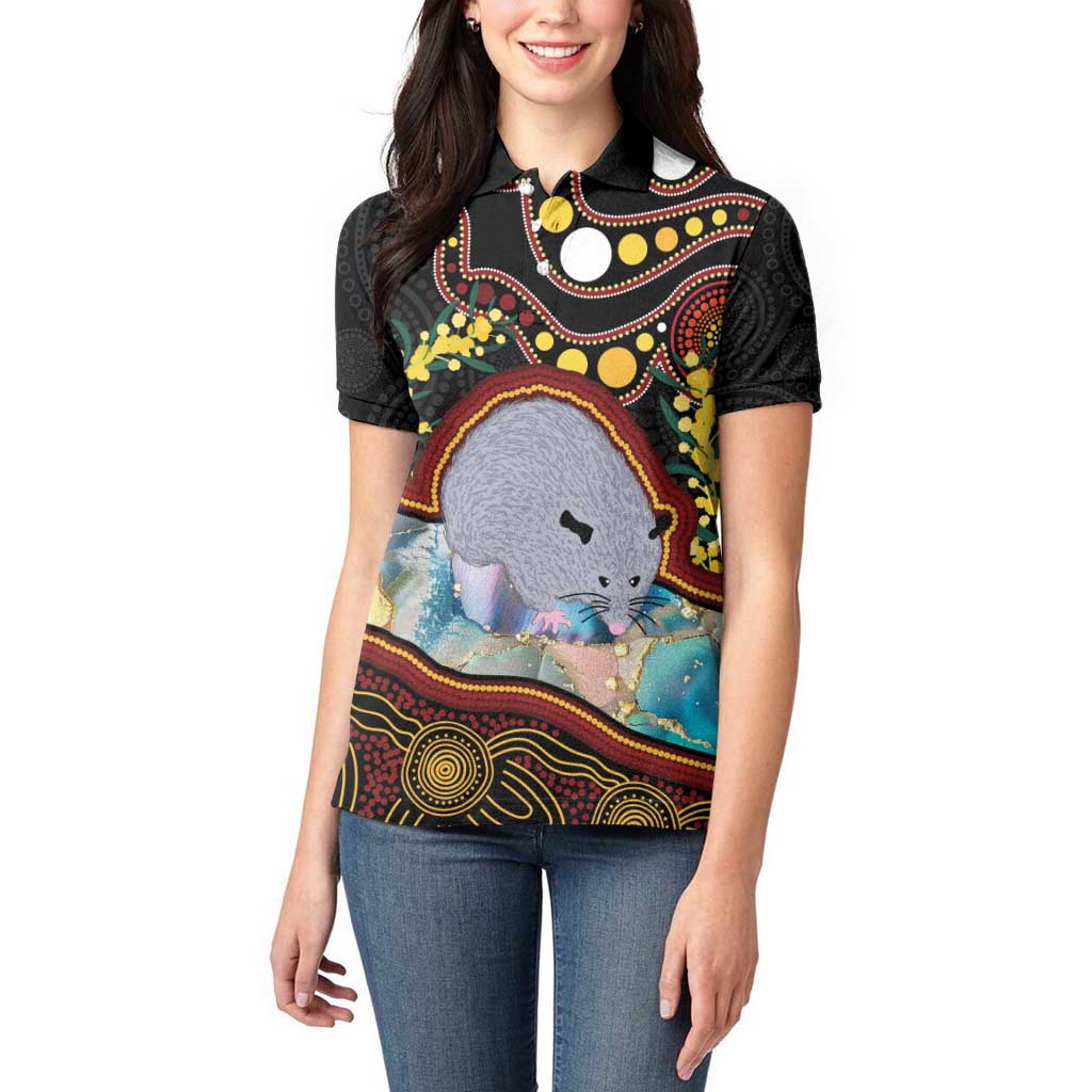 Australia Possum Women Polo Shirt Aboriginal Art Mix Aussie Opal