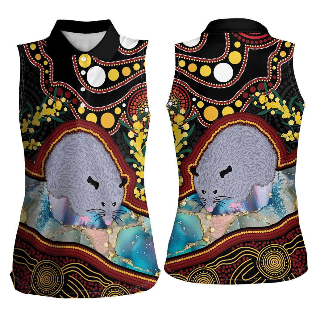 Australia Possum Women Sleeveless Polo Shirt Aboriginal Art Mix Aussie Opal