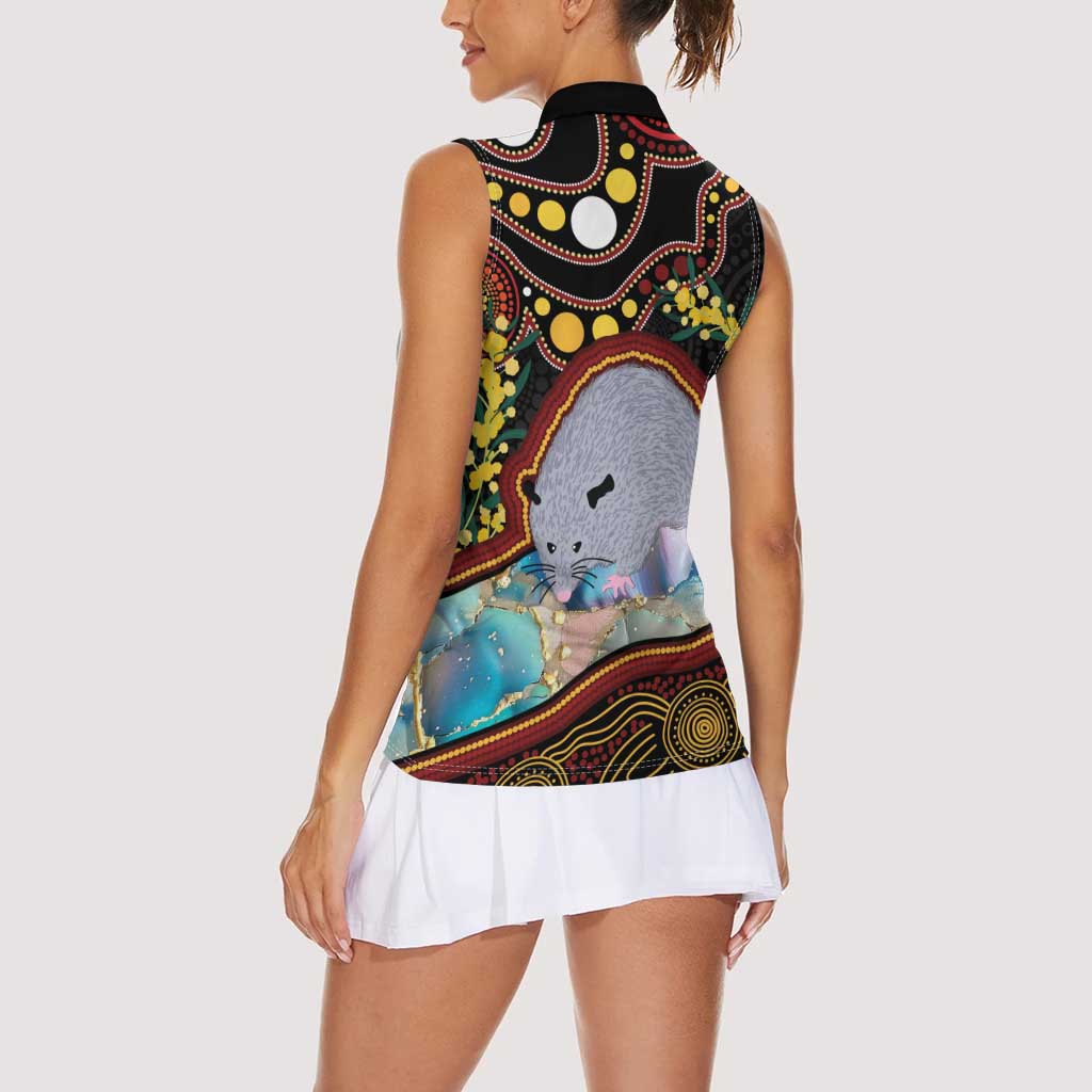 Australia Possum Women Sleeveless Polo Shirt Aboriginal Art Mix Aussie Opal