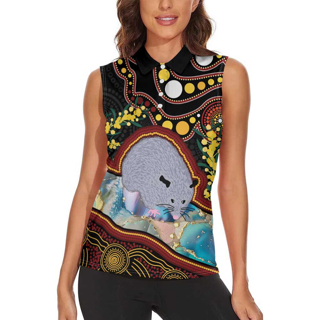 Australia Possum Women Sleeveless Polo Shirt Aboriginal Art Mix Aussie Opal