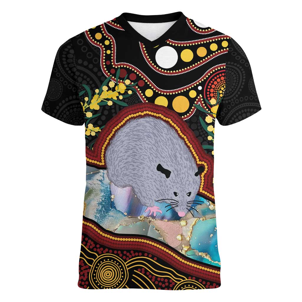 Australia Possum Women V-Neck T-Shirt Aboriginal Art Mix Aussie Opal