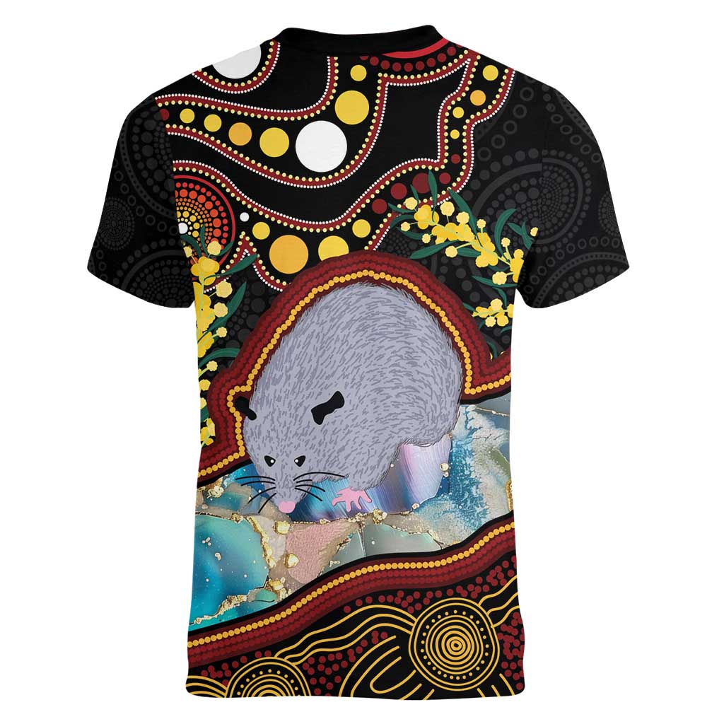 Australia Possum Women V-Neck T-Shirt Aboriginal Art Mix Aussie Opal