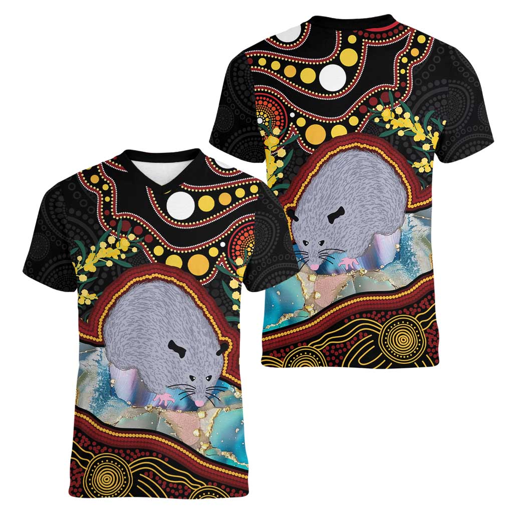 Australia Possum Women V-Neck T-Shirt Aboriginal Art Mix Aussie Opal