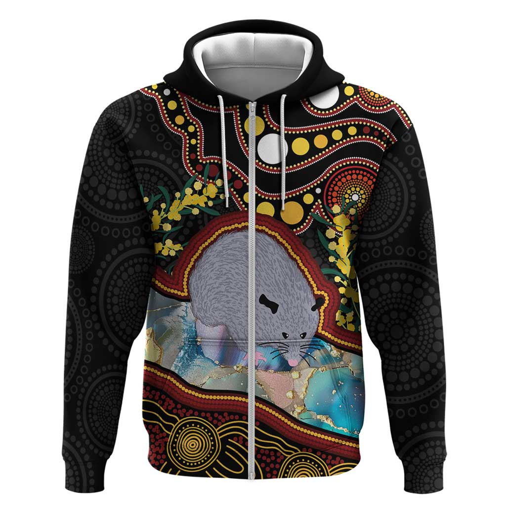 Australia Possum Zip Hoodie Aboriginal Art Mix Aussie Opal