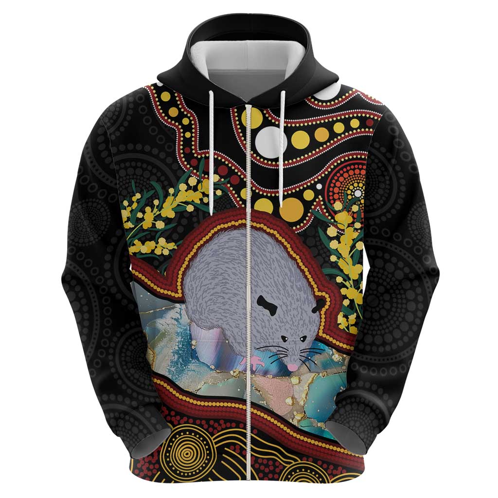 Australia Possum Zip Hoodie Aboriginal Art Mix Aussie Opal