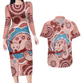 Blush Pink Australia Possum Couples Matching Long Sleeve Bodycon Dress and Hawaiian Shirt Indigenous Art