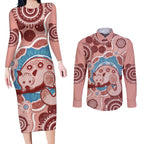 Blush Pink Australia Possum Couples Matching Long Sleeve Bodycon Dress and Long Sleeve Button Shirt Indigenous Art
