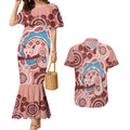 Blush Pink Australia Possum Couples Matching Mermaid Dress and Hawaiian Shirt Indigenous Art