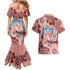 Blush Pink Australia Possum Couples Matching Mermaid Dress and Hawaiian Shirt Indigenous Art