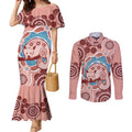 Blush Pink Australia Possum Couples Matching Mermaid Dress and Long Sleeve Button Shirt Indigenous Art