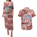 Blush Pink Australia Possum Couples Matching Puletasi and Hawaiian Shirt Indigenous Art