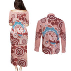 Blush Pink Australia Possum Couples Matching Puletasi and Long Sleeve Button Shirt Indigenous Art