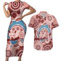 Blush Pink Australia Possum Couples Matching Short Sleeve Bodycon Dress and Hawaiian Shirt Indigenous Art