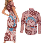 Blush Pink Australia Possum Couples Matching Short Sleeve Bodycon Dress and Long Sleeve Button Shirt Indigenous Art