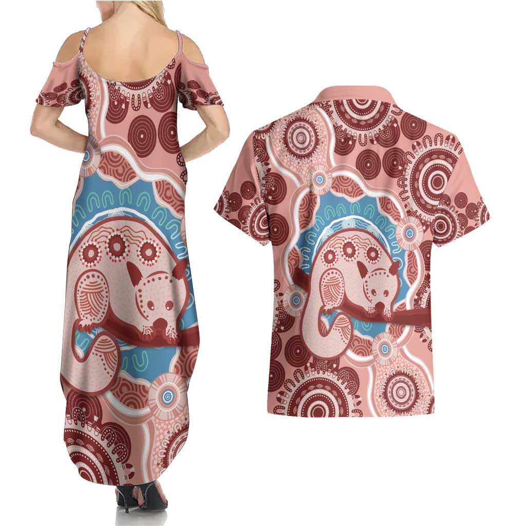 Blush Pink Australia Possum Couples Matching Summer Maxi Dress and Hawaiian Shirt Indigenous Art
