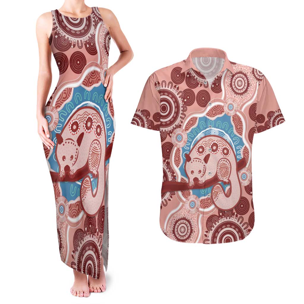 Blush Pink Australia Possum Couples Matching Tank Maxi Dress and Hawaiian Shirt Indigenous Art