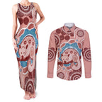 Blush Pink Australia Possum Couples Matching Tank Maxi Dress and Long Sleeve Button Shirt Indigenous Art