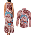 Blush Pink Australia Possum Couples Matching Tank Maxi Dress and Long Sleeve Button Shirt Indigenous Art